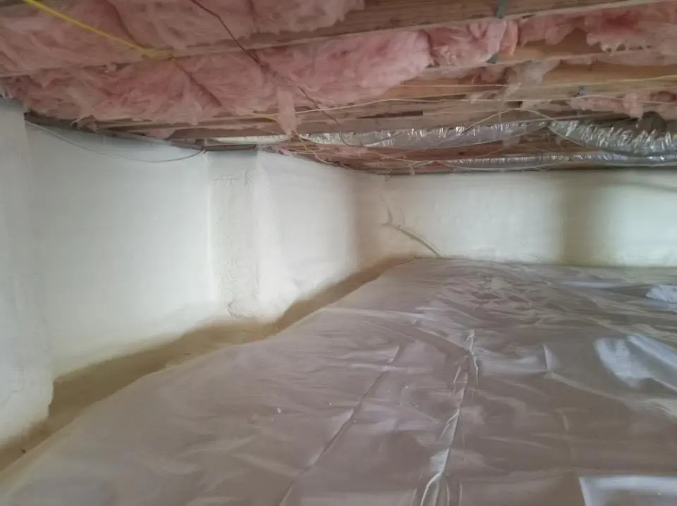 Crawl space encapsulation with closed-cell spray foam for Commercial Roof Restoration in South Middleton